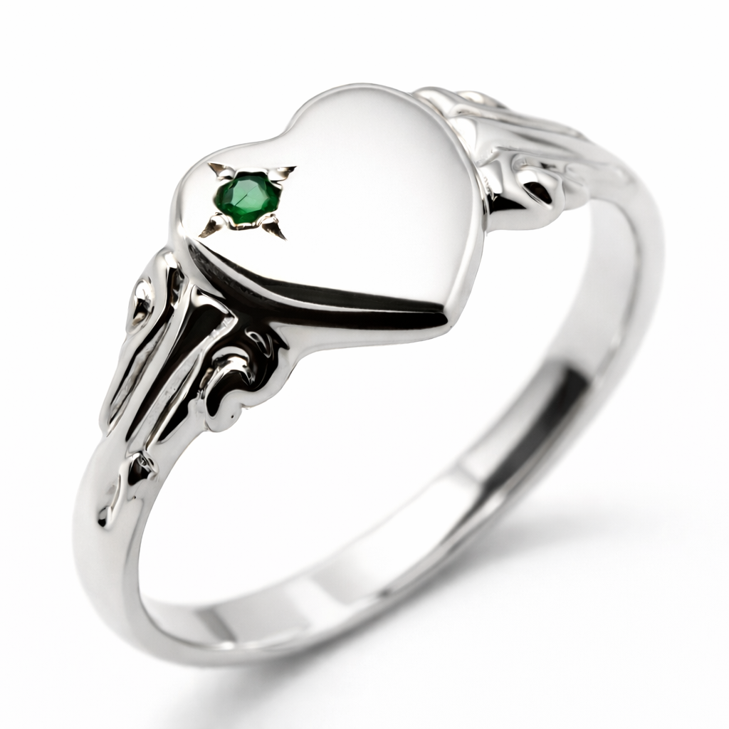 Genuine May Birthstone 9ct Solid Yellow, Rose or White Gold 375 Green Emerald Stone Heart Signet Ring