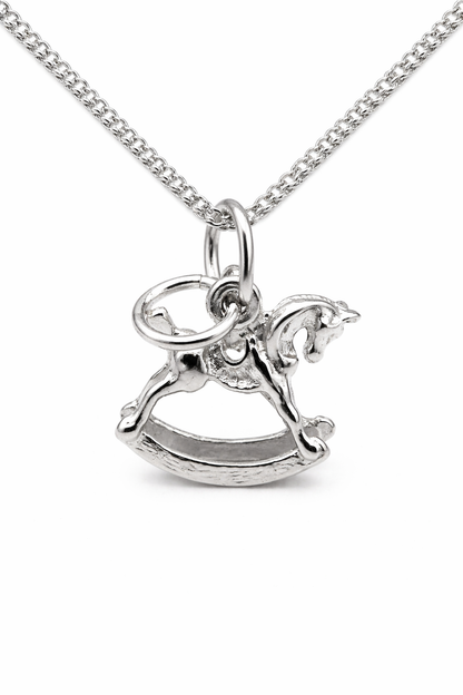 Genuine 925 Sterling Silver Rocking Horse Pendant Charm