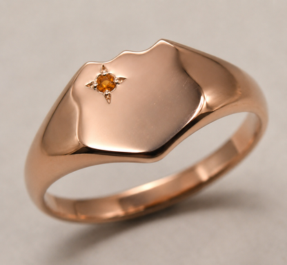 Genuine Solid 9ct 9k 375 Yellow, Rose or White Gold Shield Signet Ring set with Citrine
