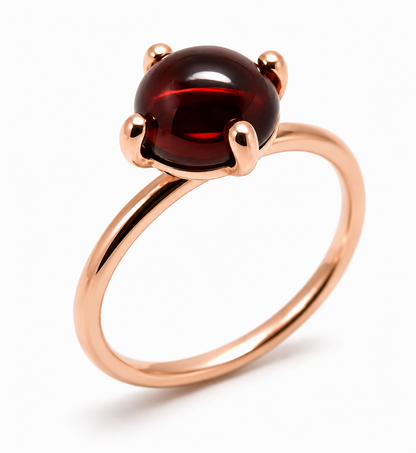 Genuine 9ct 9k 375 Yellow, Rose or White Gold Cabochon Garnet Stacker Ring - Choose your ring size H to P