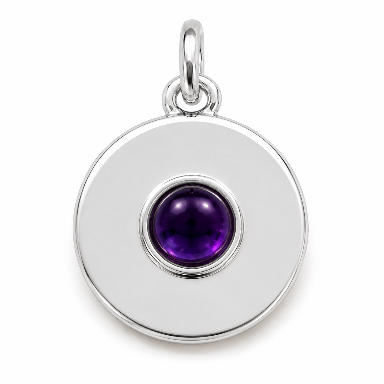 Genuine 9ct  9K 375 Yellow, Rose or White Gold 12mm Cabochon Purple Amethyst Disc round circle pendant