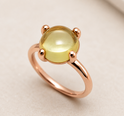 Genuine 9ct 9K 375 Yellow, Rose or White Gold Cabochon Lemon Quartz Stackable Stacker Ring - Choose your ring size H to P