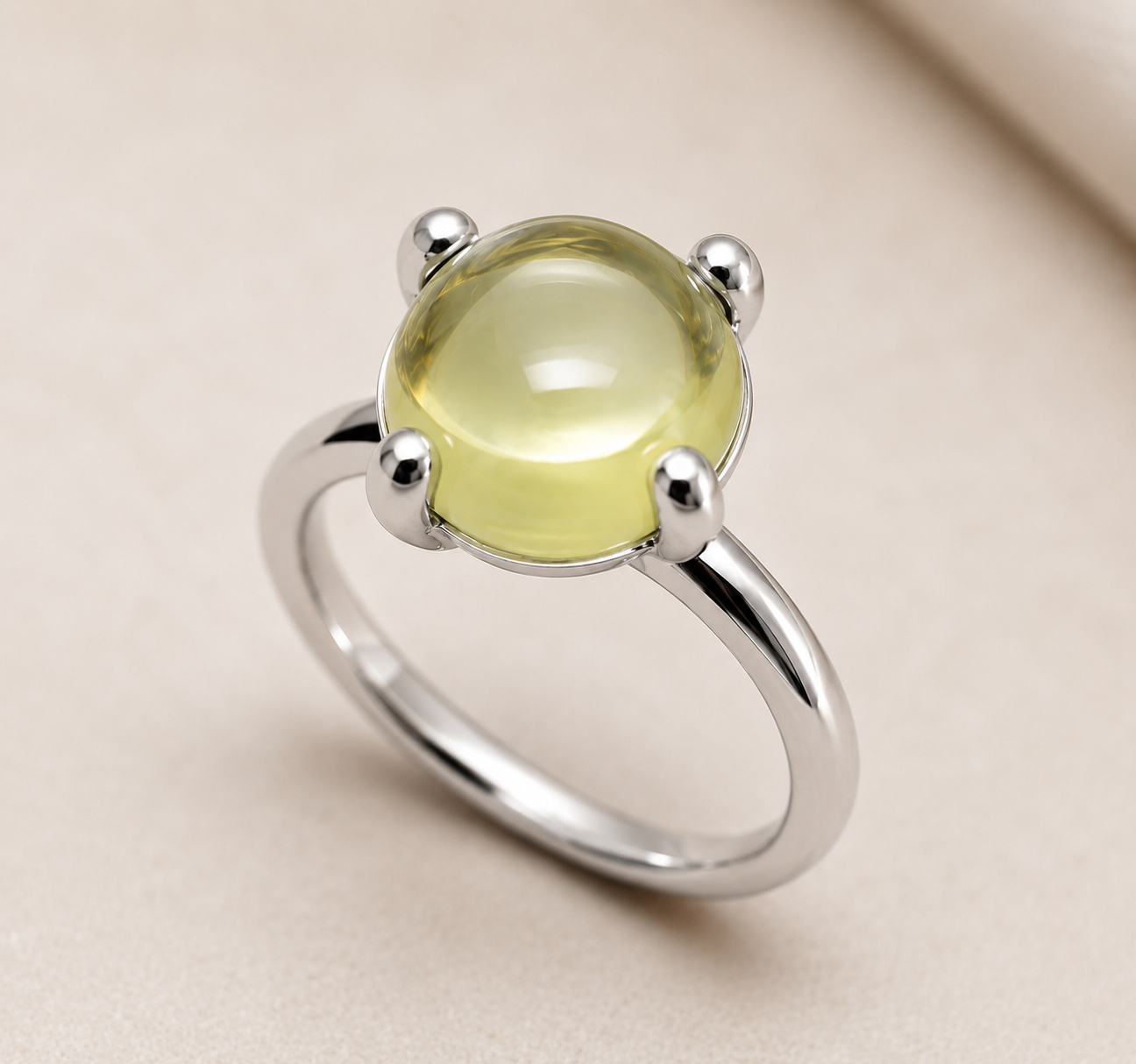 Genuine 9ct 9K 375 Yellow, Rose or White Gold Cabochon Lemon Quartz Stackable Stacker Ring - Choose your ring size H to P