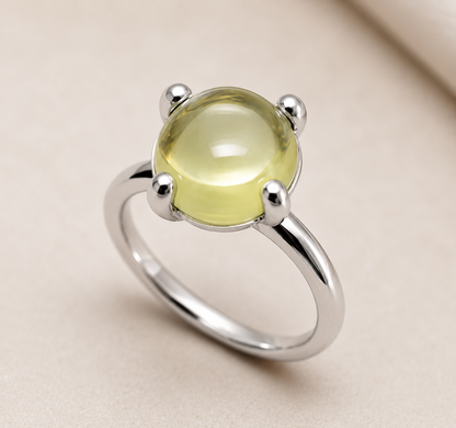 Genuine 9ct 9K 375 Yellow, Rose or White Gold Cabochon Lemon Quartz Stackable Stacker Ring - Choose your ring size H to P