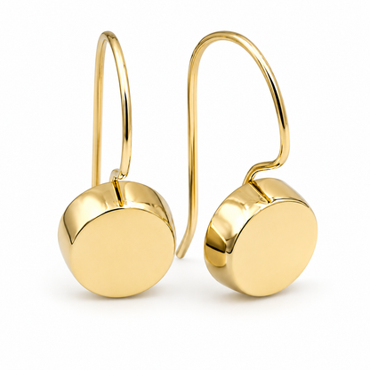 Genuine 9ct 9K 375 Yellow, Rose or White Gold Large 3D Disc Hook Earrings
