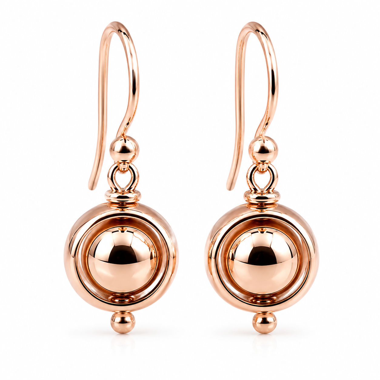 Kaedesigns, Genuine 9ct 9kt Yellow, Rose or White Gold Spinning Belcher Ball Drop Earrings