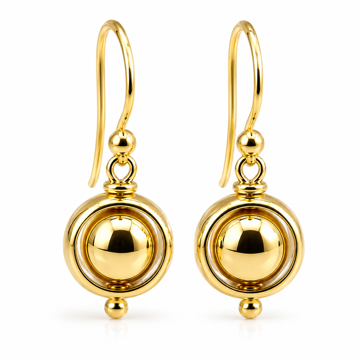 Kaedesigns, Genuine 9ct 9kt Yellow, Rose or White Gold Spinning Belcher Ball Drop Earrings