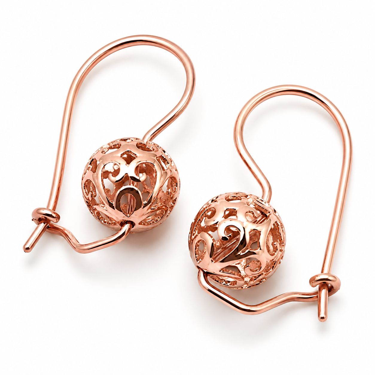 Genuine Solid 9ct 9k 375 Yellow, Rose or White Gold 10mm Euro Ball Drop Filigree Flower Earrings