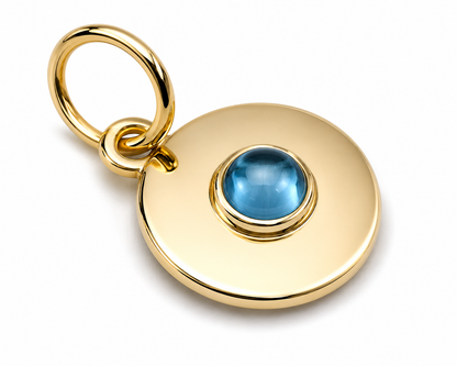 Genuine 9ct 9K 375 Yellow, Rose or White Gold 12mm Cabochon Topaz disc round circle pendant