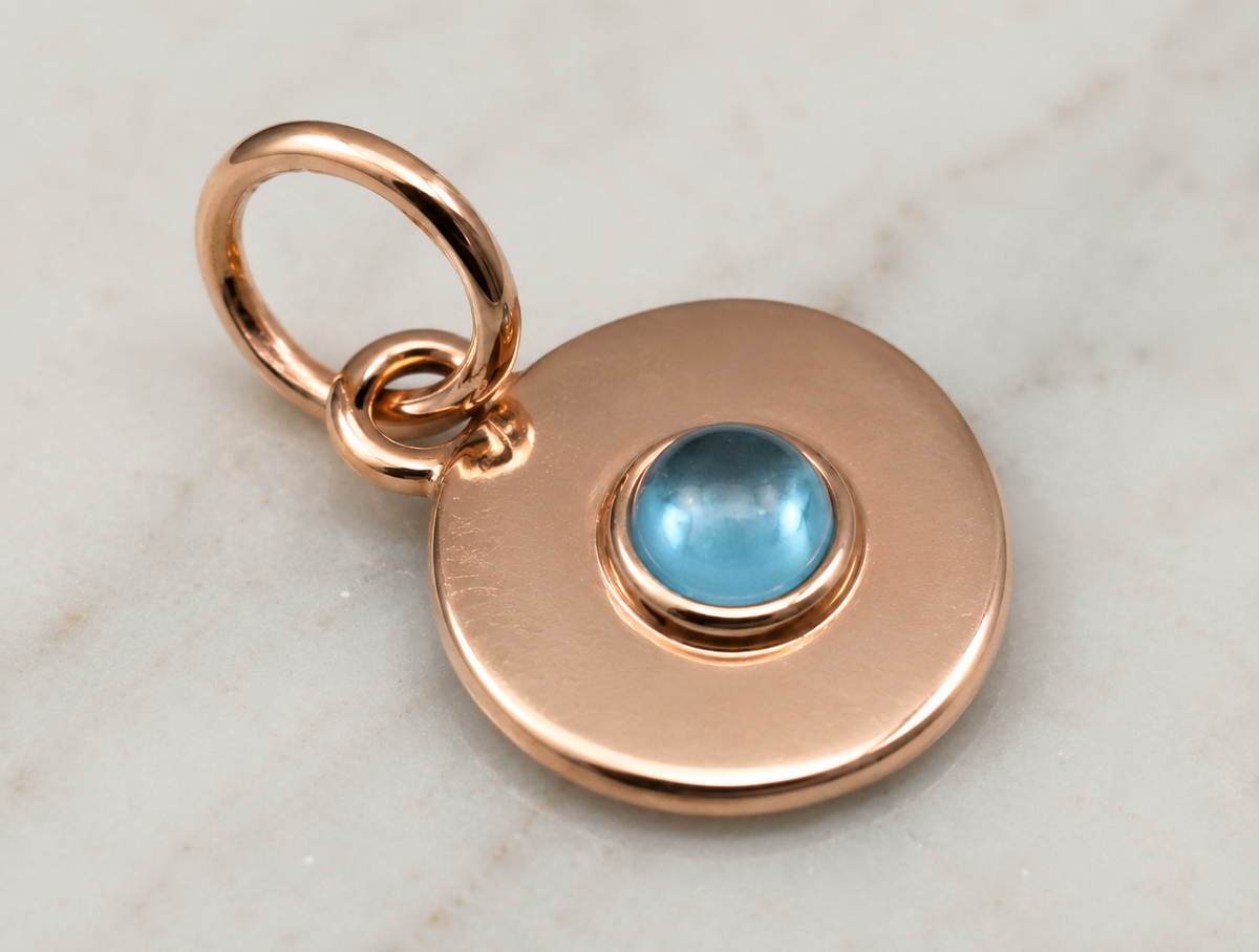 Genuine 9ct 9K 375 Yellow, Rose or White Gold 12mm Cabochon Topaz disc round circle pendant