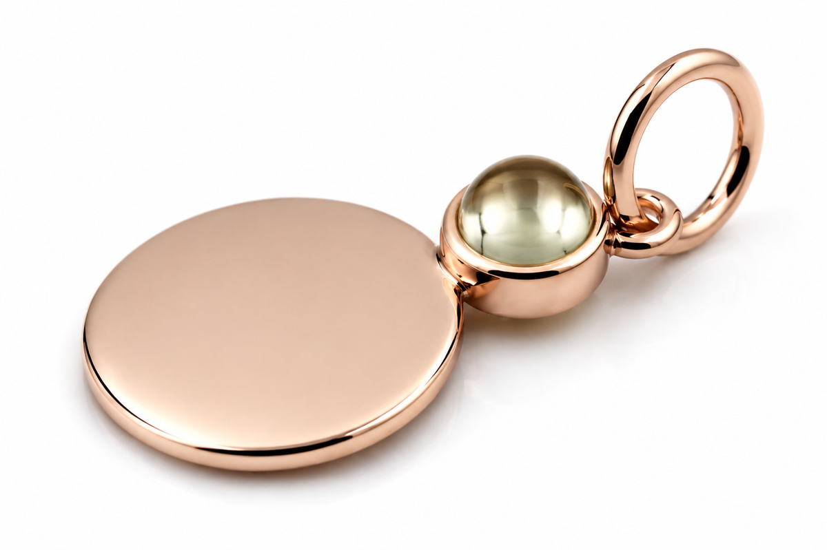 Genuine 9ct 9k 375 Yellow, Rose or White Gold 11mm Cabochon Citrine Disc Round Circle Pendant