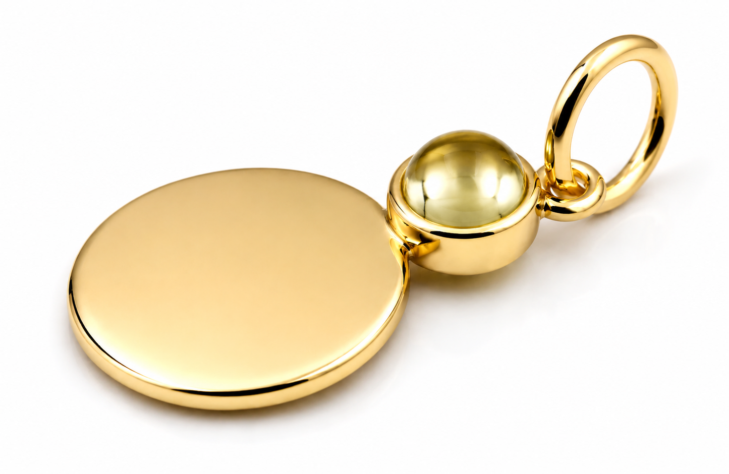Genuine 9ct 9k 375 Yellow, Rose or White Gold 11mm Cabochon Citrine Disc Round Circle Pendant