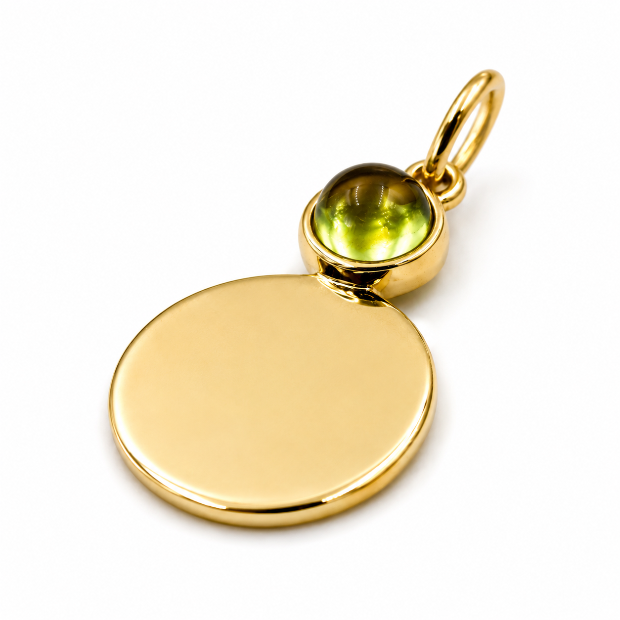 Genuine 9ct 9K 375 Yellow, Rose or White Gold 11mm Cabochon Peridot Disc Round Circle Pendant