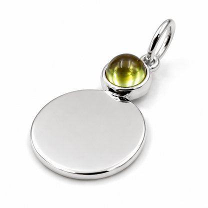 Genuine 9ct 9K 375 Yellow, Rose or White Gold 11mm Cabochon Peridot Disc Round Circle Pendant