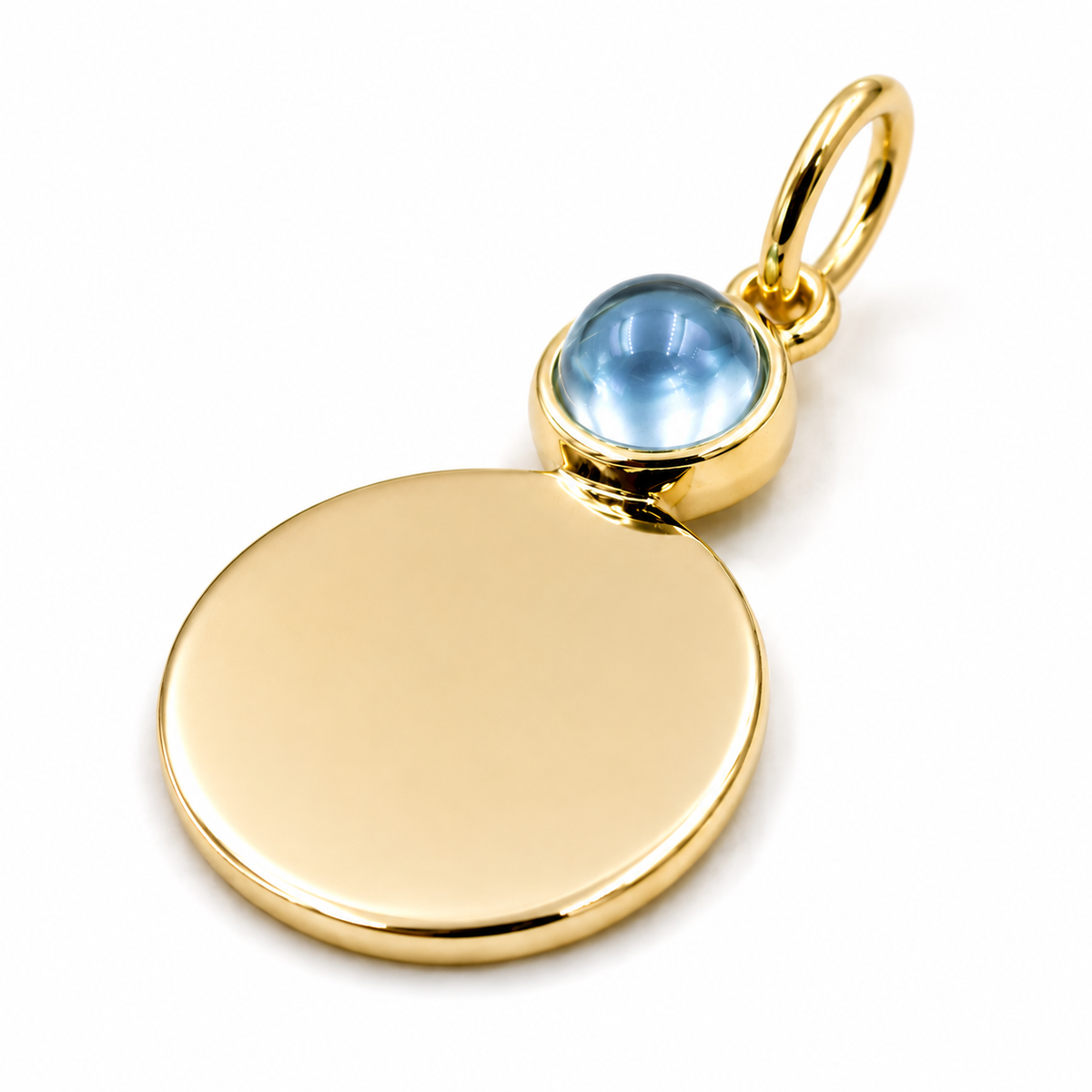 Genuine 9k 9ct 375 Yellow, Rose or White Gold 15mm Cabochon Topaz Disc Round Circle Pendant