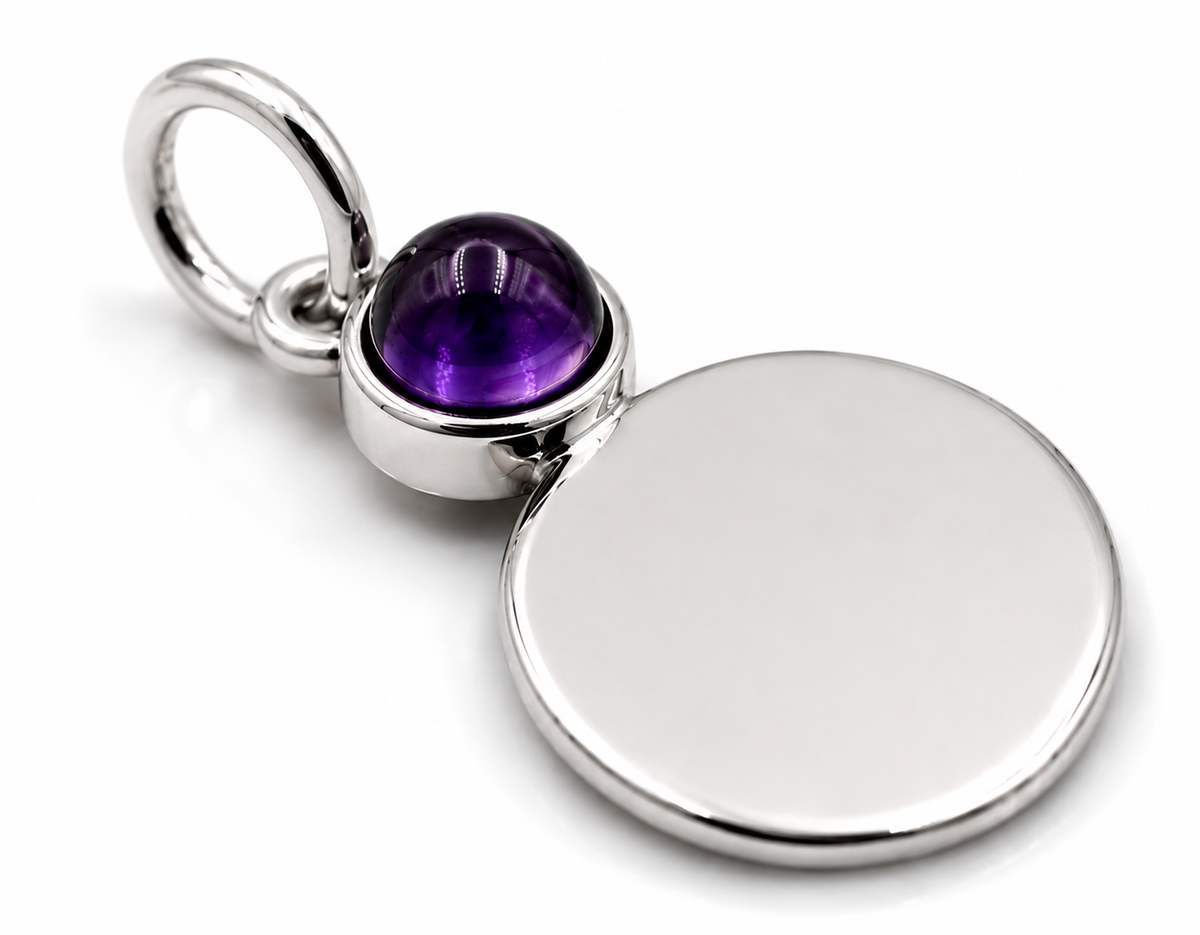 Genuine 9ct 9K 375 Yellow, Rose or White Gold 11mm Cabochon Amethyst Disc Round Circle Pendant