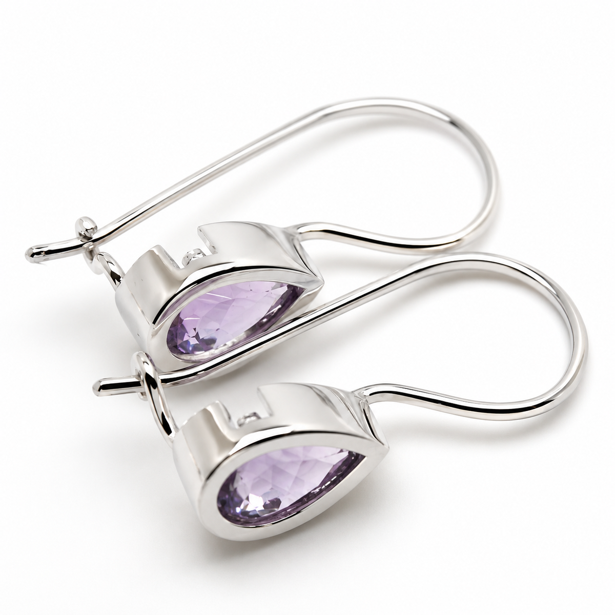 Genuine  9ct Yellow Gold Purple Stone Teardrop Earrings