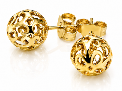 Genuine 9k 9ct 375 Yellow Gold or White Gold or Rose Gold 8mm Filigree Stud Earrings