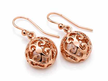 Kaedesigns Genuine 9ct 9K 375 Yellow, Rose & White Gold Half Ball Hook 11mm Filigree Earrings