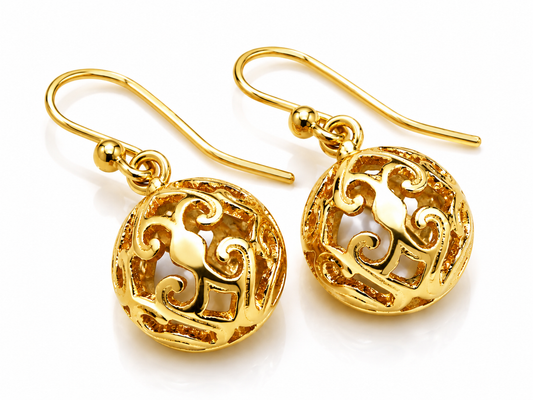 Kaedesigns Genuine 9ct 9K 375 Yellow, Rose & White Gold Half Ball Hook 11mm Filigree Earrings