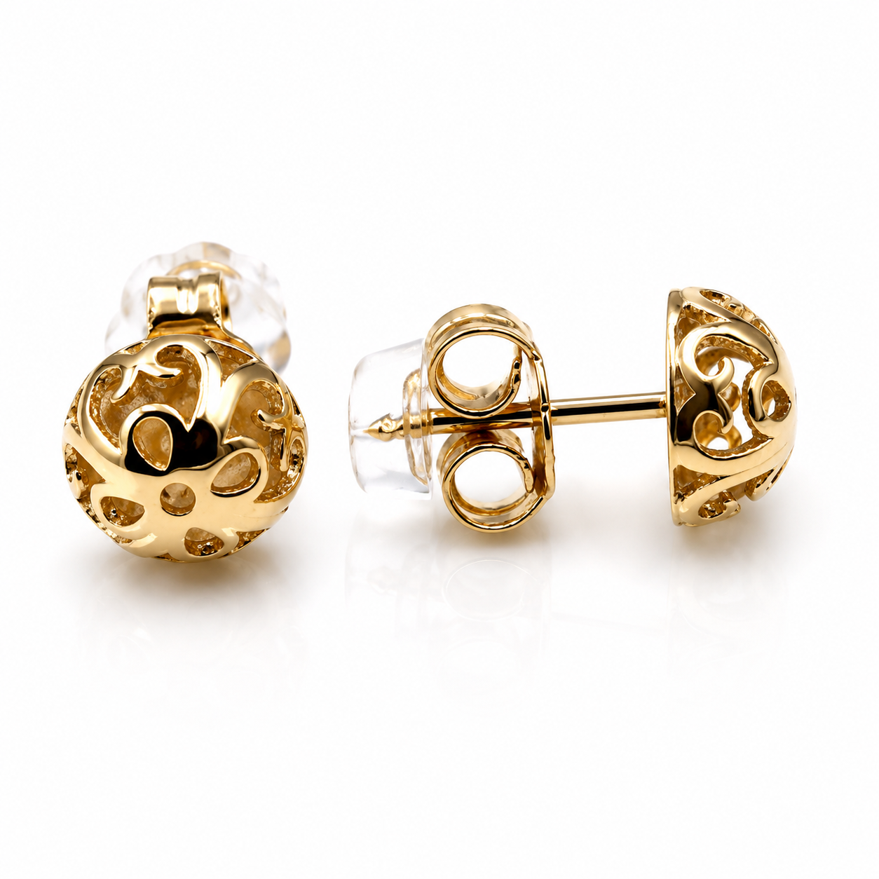 Genuine 9ct 9k 375 Yellow, Rose or White Gold 8mm Filigree Stud Half Ball Earring