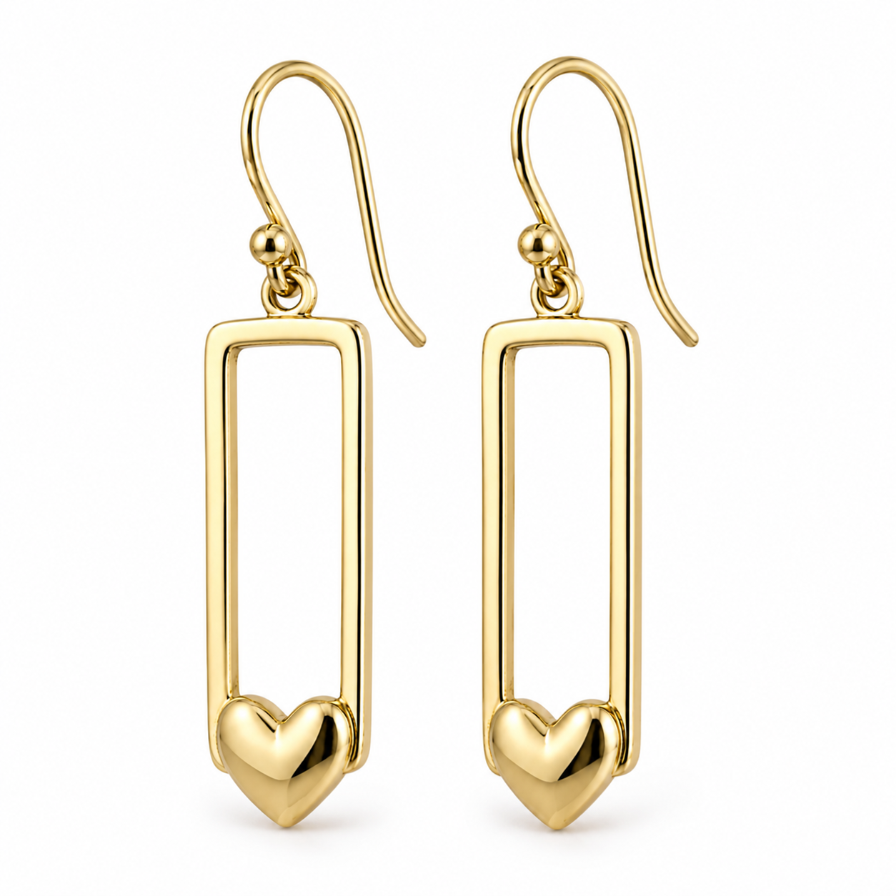 Genuine 9ct 9k 375 Yellow, Rose or White Gold Heart Drop Hook Earrings