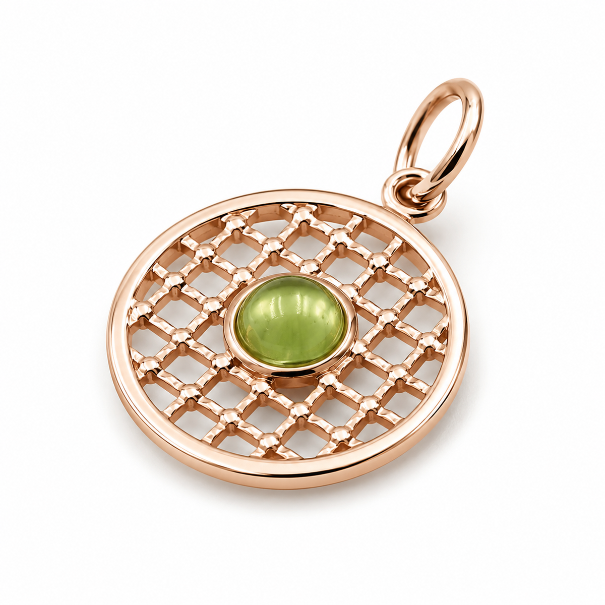 Genuine 9ct 9k 375 Yellow, Rose or White Gold 13.5mm Cabochon Peridot Filigree Disc round circle pendant