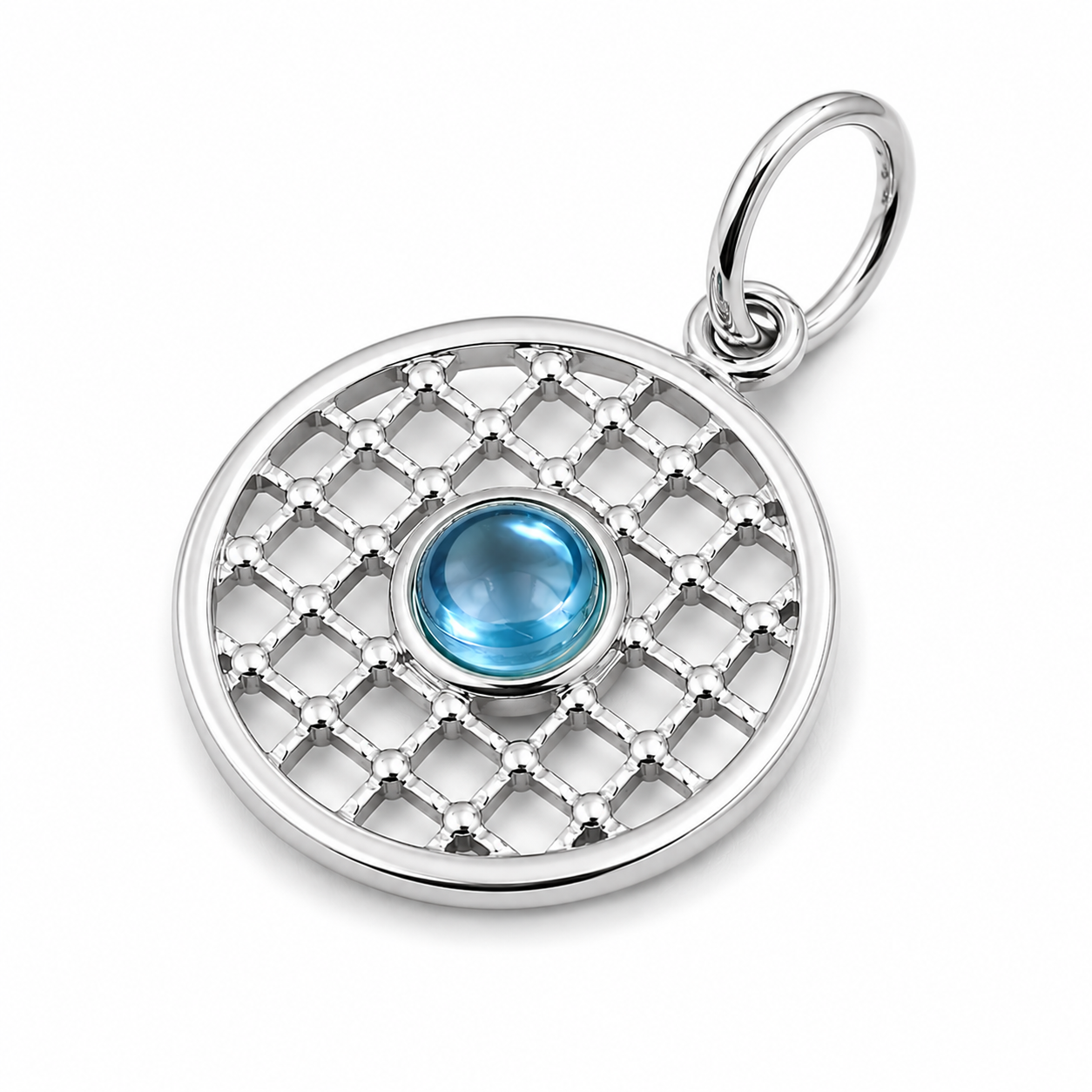 Genuine 9ct 9K 375 Yellow, Rose or White Gold 13.5mm Cabochon Topaz Filigree disc round circle pendant