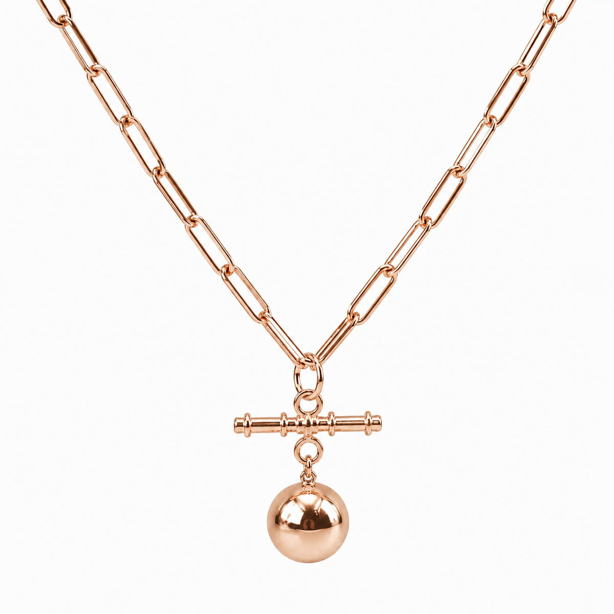 Genuine 9ct 9k 375 Yellow, Rose or White Gold Paperclip Necklace Chain 50cm + T-Bar + 14mm Ball
