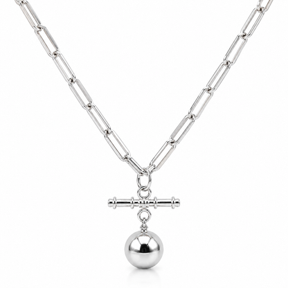 Genuine 9ct 9k 375 Yellow, Rose or White Gold Paperclip Necklace Chain 50cm + T-Bar + 14mm Ball