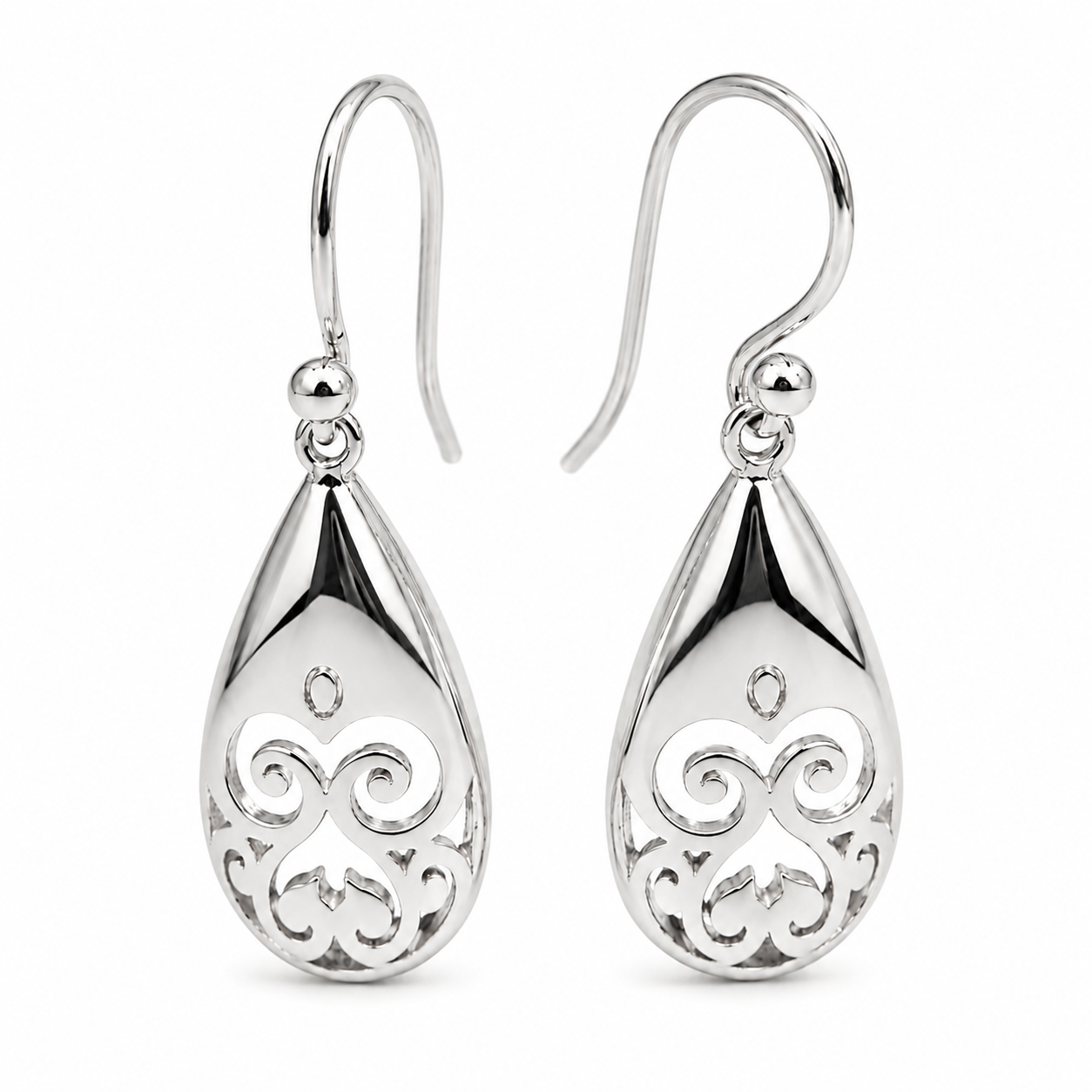 Genuine 9ct 9k 375 Yellow, Rose or White Gold Earrings Filigree Scroll Flower Teardrop Hook Earrings