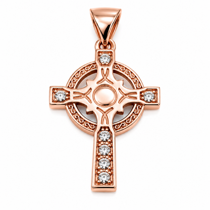 Kaedesigns, 9ct 9K 375 Yellow, Rose Or White Gold Celtic Cross Pendant With Stones