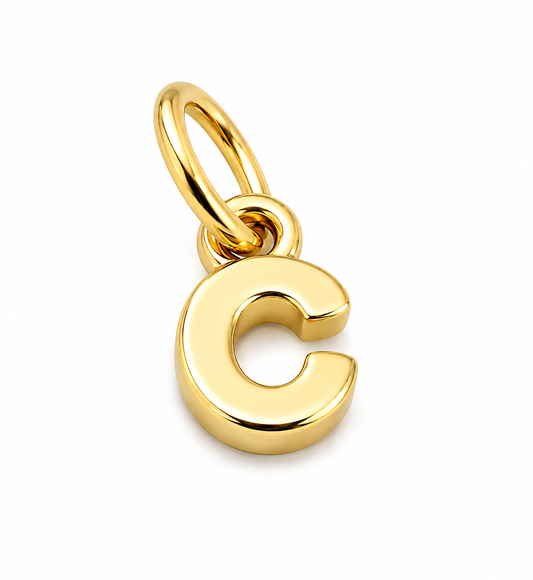 Genuine 9ct 9kt Genuine Very Small, Tiny Solid Yellow, Rose or White Gold Initial Pendant Charm C