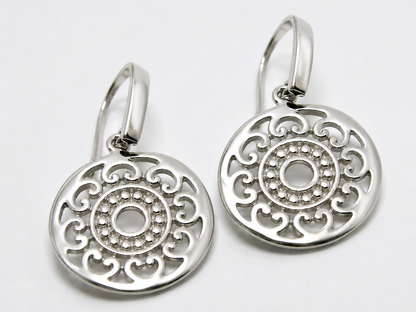 Genuine 9ct 9K 375 Yellow, Rose or White Gold Flat Filigree Drop Round Earrings