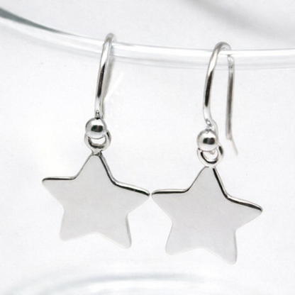 Genuine 9ct 9k 375 Yellow, Rose or White Gold Dangle Hook Star Flat Disc Earrings