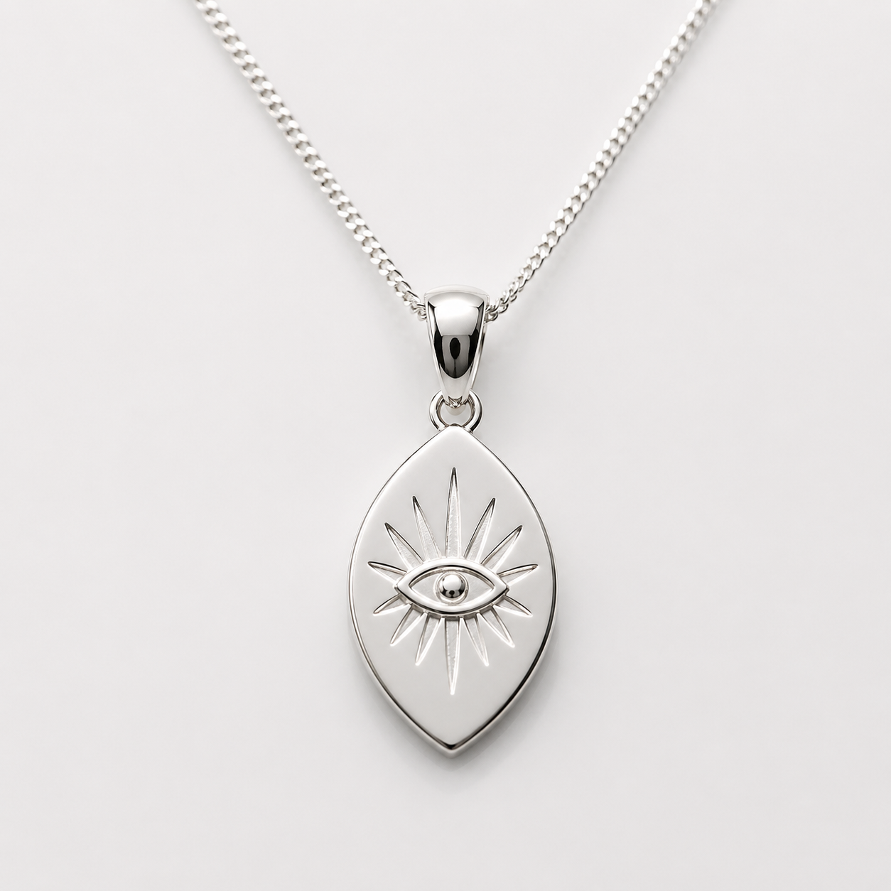 Genuine Sterling Silver 925 Greek Eye Charm Pendant & Chain Necklace - Choose your Necklace Length