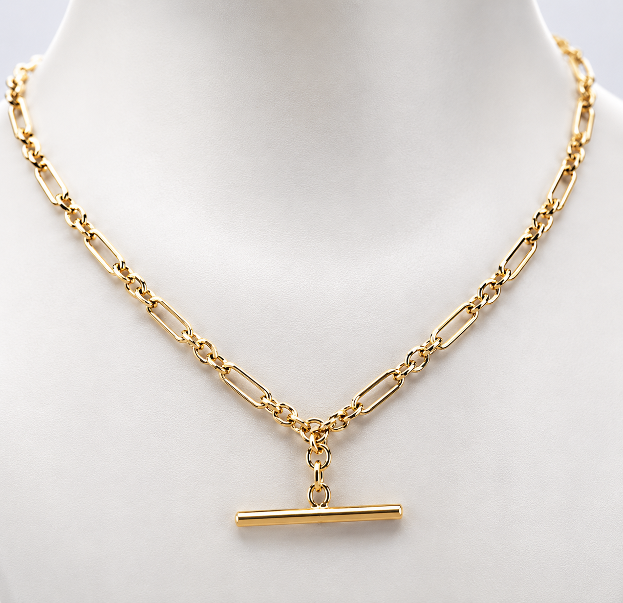 Genuine Solid 45cm 9ct 9k 375 Yellow, Rose or White Gold Fancy Link Chain Necklace + T-Bar