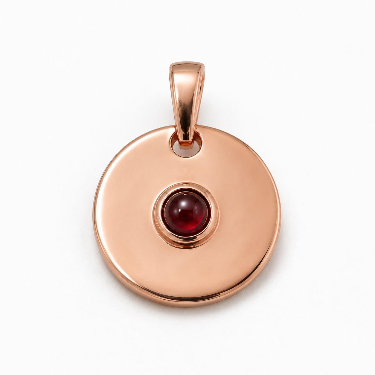 Genuine 9ct 9k 375  Yellow, Rose or White Gold 4mm Cabochon Red Garnet 12mm Disc Round circle pendant (Copy)