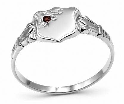 Genuine 9ct 9K 375 Small Yellow, Rose or White Gold Garnet (Birthstone For January) Shield Signet Ring - Choose your ring size D to K