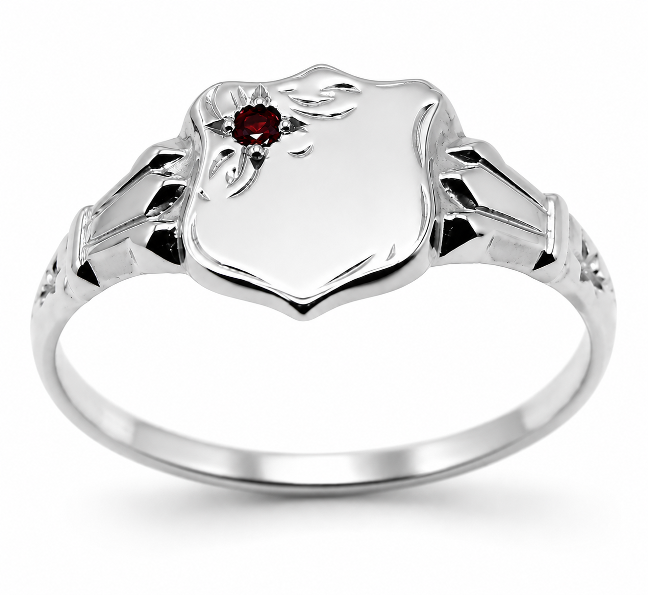 Genuine 9ct 9k 375 Small Yellow, Rose or White Gold Childs Ruby Shield Signet Ring - Choose your ring size D to K