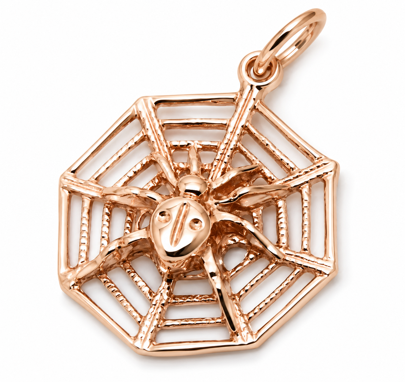 Genuine Solid 9ct 9k 375 Yellow, Rose or White Gold Spider Web Pendant Charm