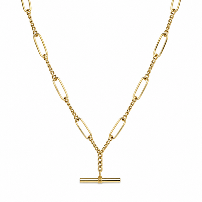 Genuine Handmade PaperClip 9ct 9k 375 Yellow, Rose or White Gold Paper Clip Chain Necklace with T-Bar