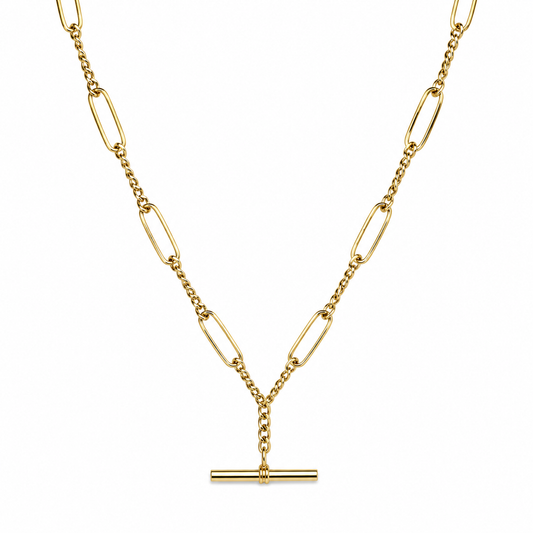 Genuine Handmade PaperClip 9ct 9k 375 Yellow, Rose or White Gold Paper Clip Chain Necklace with T-Bar