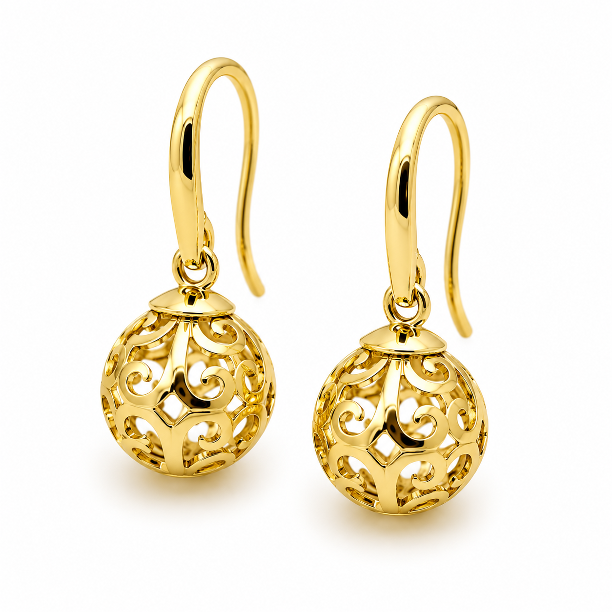 Kaedesigns Genuine 9ct 9k 375 Yellow, Rose or White Gold 10mm Ball Drop Filigree Earrings