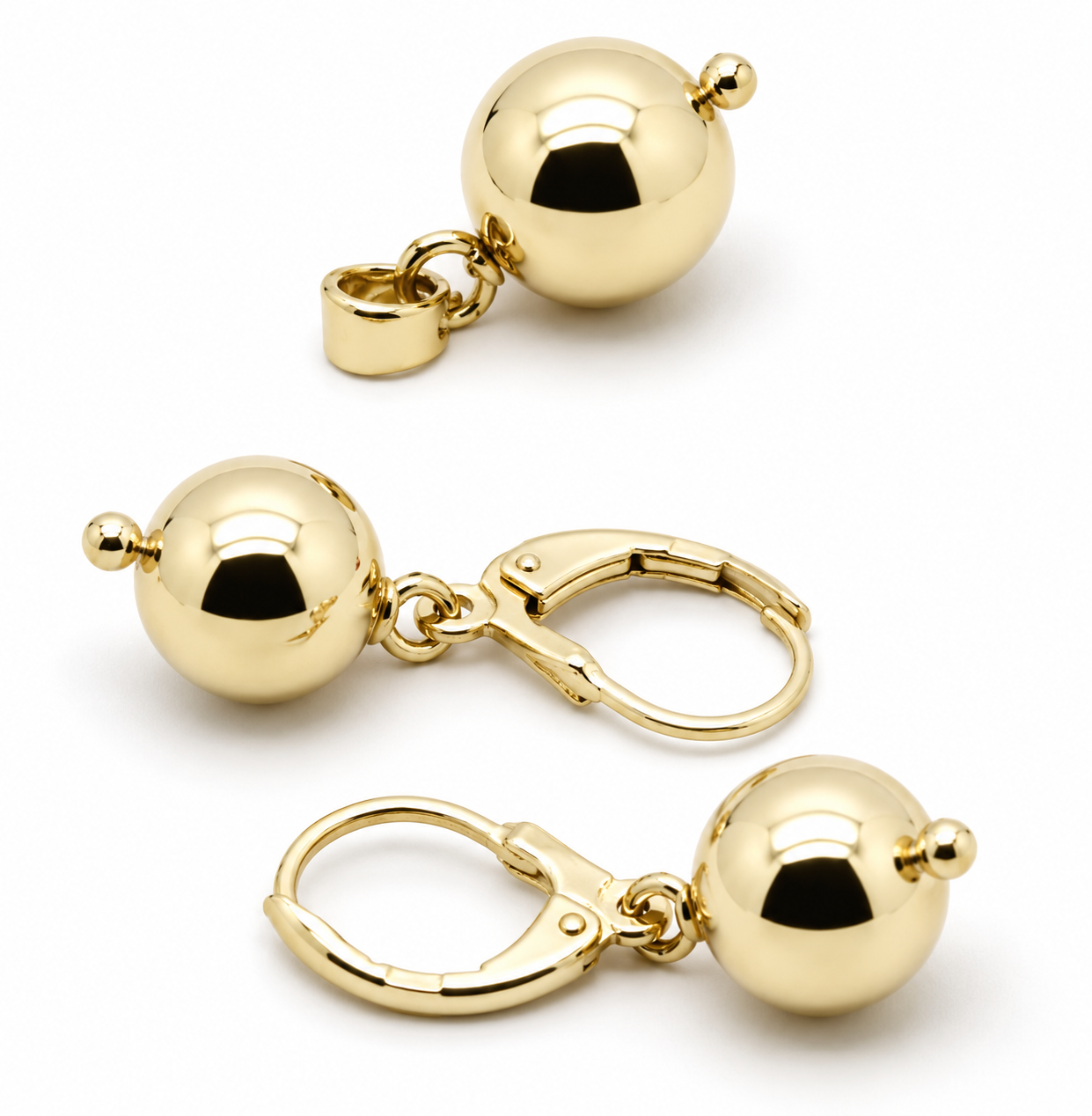 Genuine 9ct 9k 375 Yellow, Rose or White Gold 12mm Plain Ball Pendant & 10mm Earrings Set