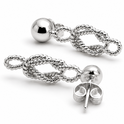 Genuine 9ct 9k 375 Yellow, Rose or White Gold Swirl Knot Rope Stud & Butterfly Dangle Earrings