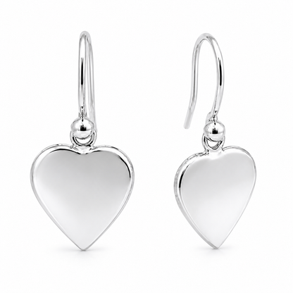 Genuine 9ct 9k 375Yellow, Rose or White Gold Hook Disc Dangle Heart Earrings