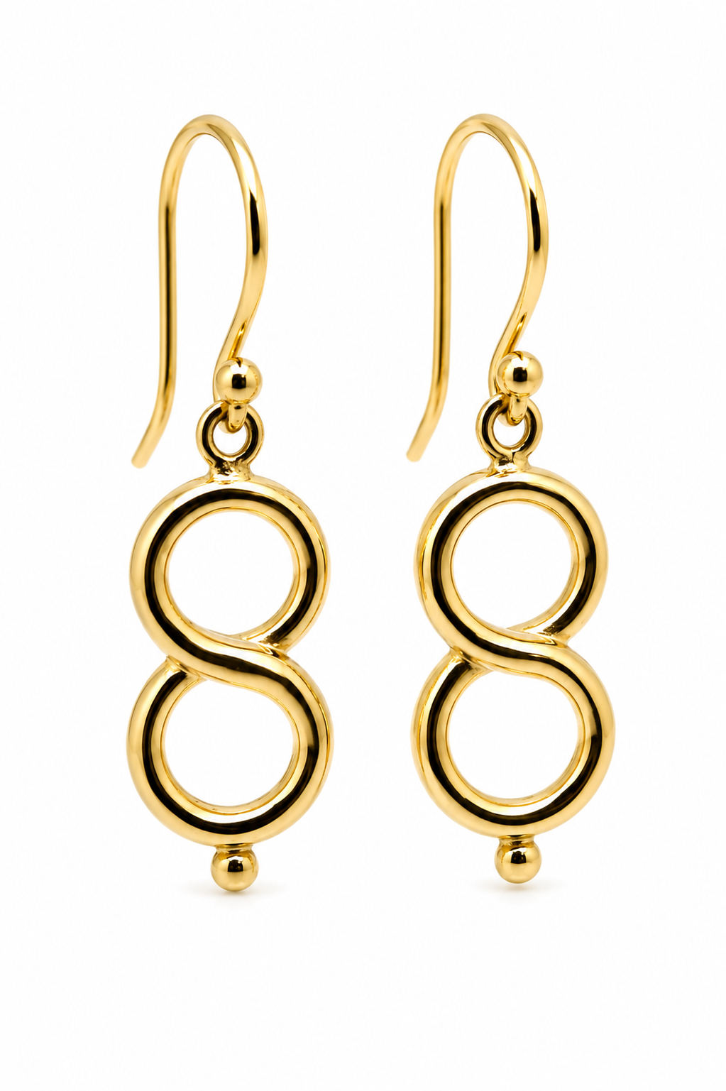 Genuine 9ct 9k 375 Yellow, Rose or White Gold Infinity Drop Earrings, Polished Figure 8 Dangle Earrings