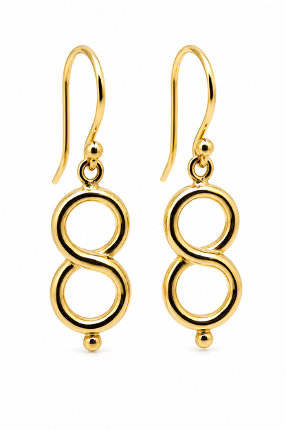 Genuine 9ct 9k 375 Yellow, Rose or White Gold Infinity Drop Earrings, Polished Figure 8 Dangle Earrings