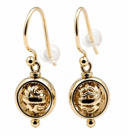 Kaedesigns 9ct 9k 375 yellow, Rose or White Gold Spinning Filigree Belcher Ball Earrings